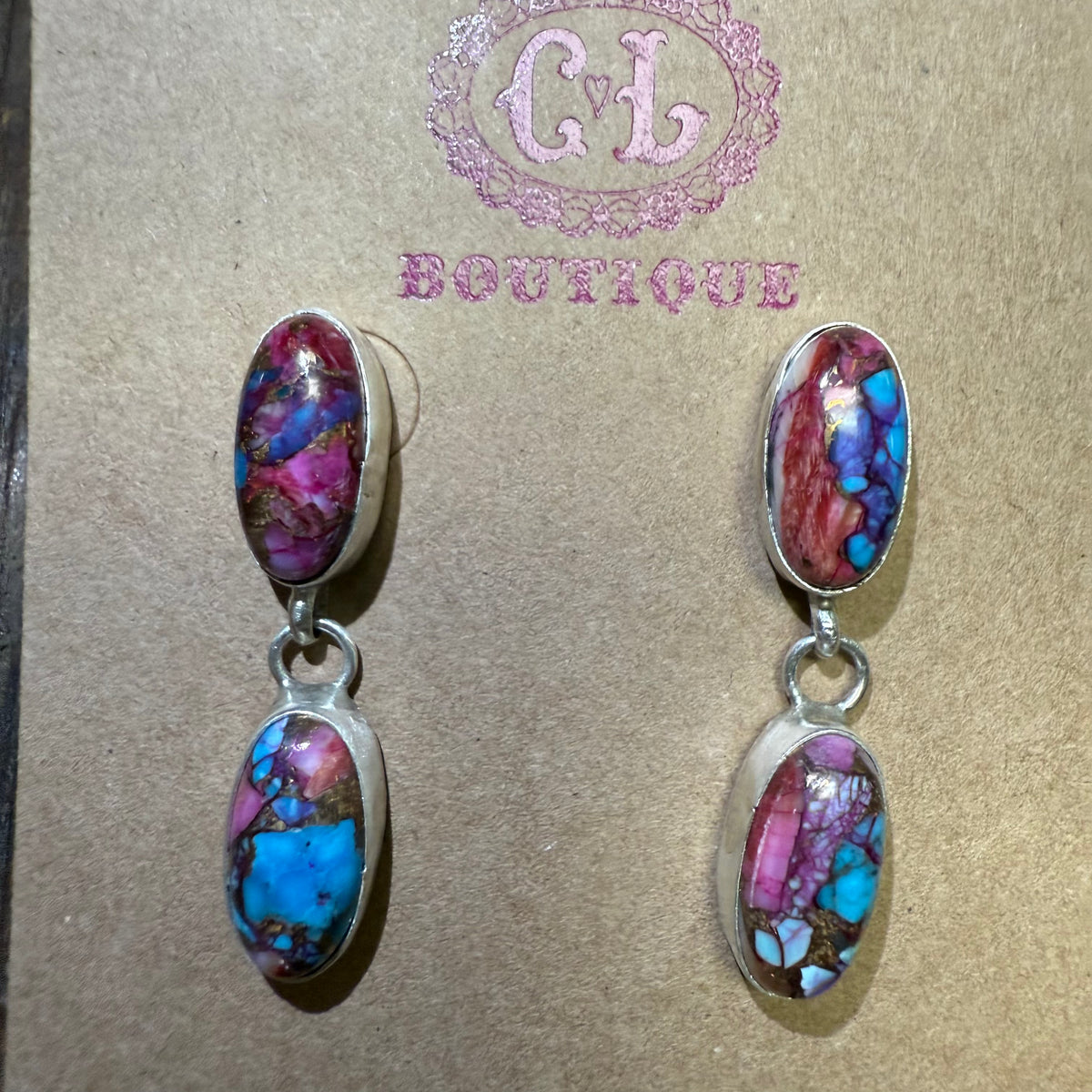 Dainty 2 Stone Dangle Mohave Post Sterling Silver Earring