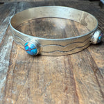 Purple Mohave & Turquoise with Stamped Sterling Silver Bangle Bracelet