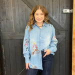 Western Motif Embroidered Tencel Long Sleeve Button Top