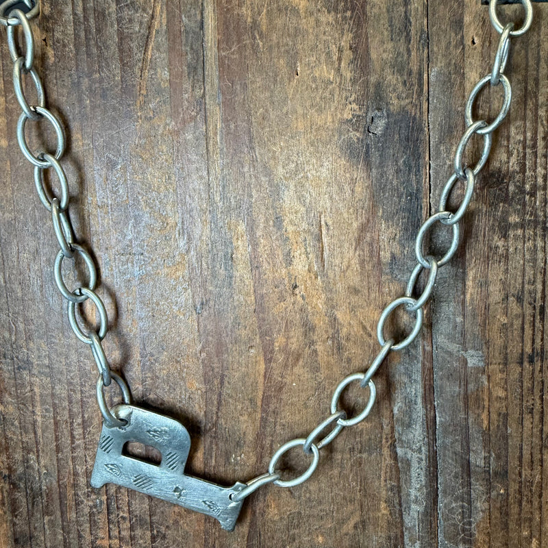 Silver Stamped Large Initial Fashion Necklaces