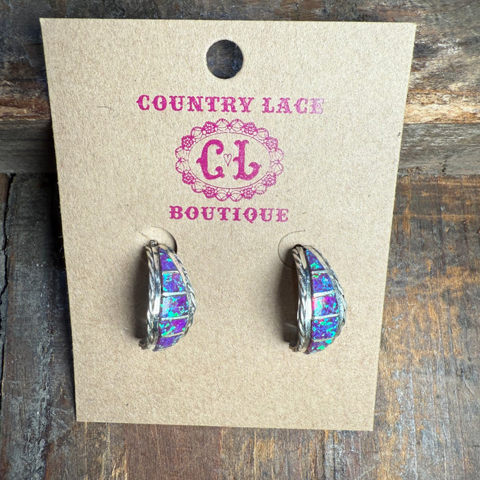 Purple Zuni Opal Post Sterling Silver Earring