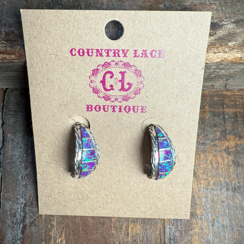 Purple Zuni Opal Post Sterling Silver Earring