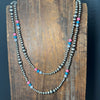 20 inch Patterned Navajo Pearl w/ Hot Pink, Blue, and White Opal Sterling Silver Necklace