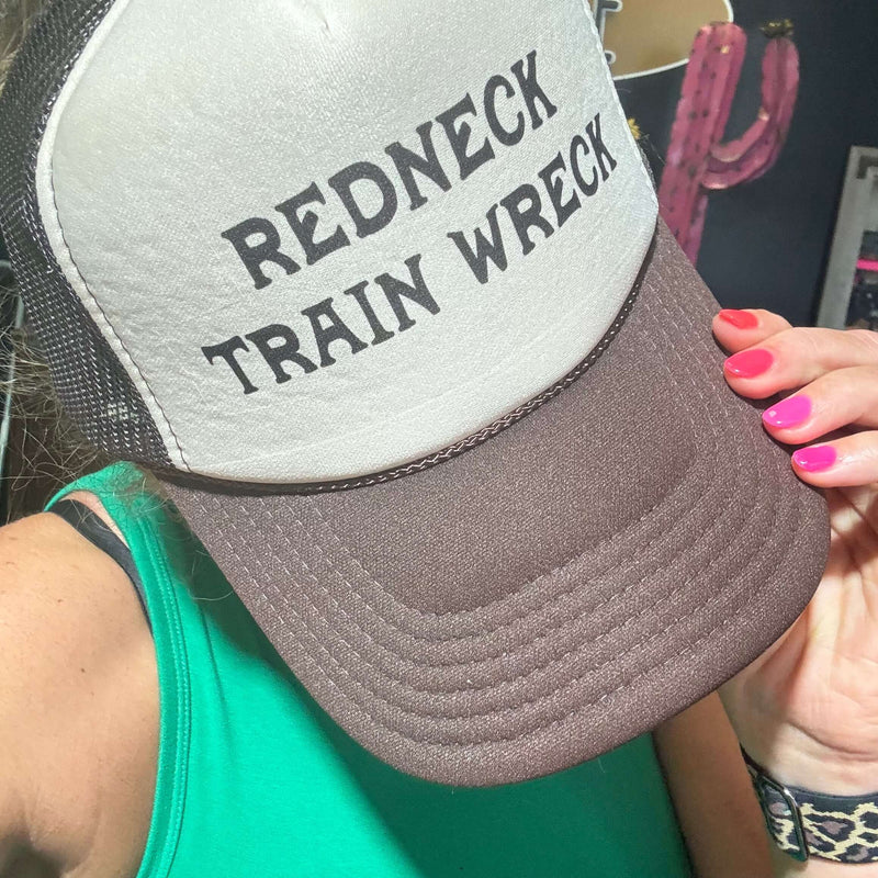 Brown & Tan Redneck Train Wreck Trucker Hat