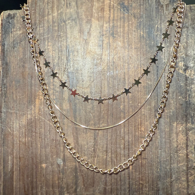 Fun 3 Strand Gold Fashion Necklace