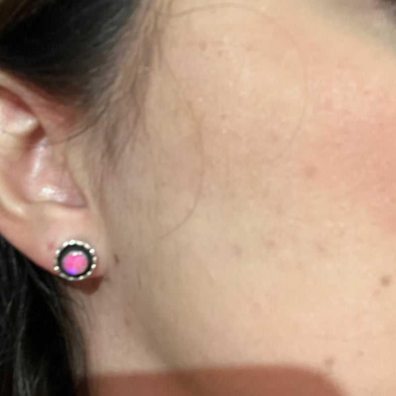 Pink Opal Patina Round Stud Genuine Earring