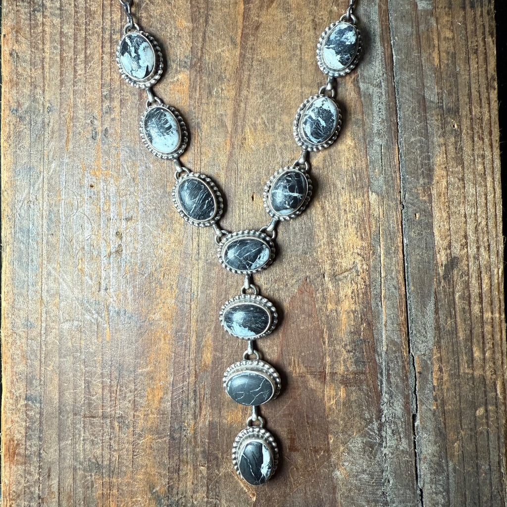 White Buffalo Lariat Sterling Silver Necklace