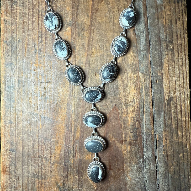 White Buffalo Lariat Sterling Silver Necklace