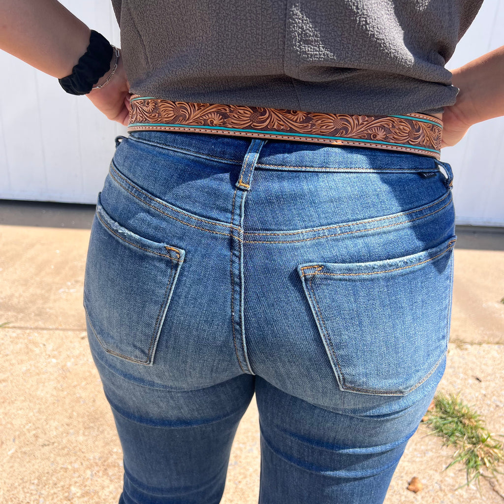Tooled Natural With Turquoise American Darling Belt