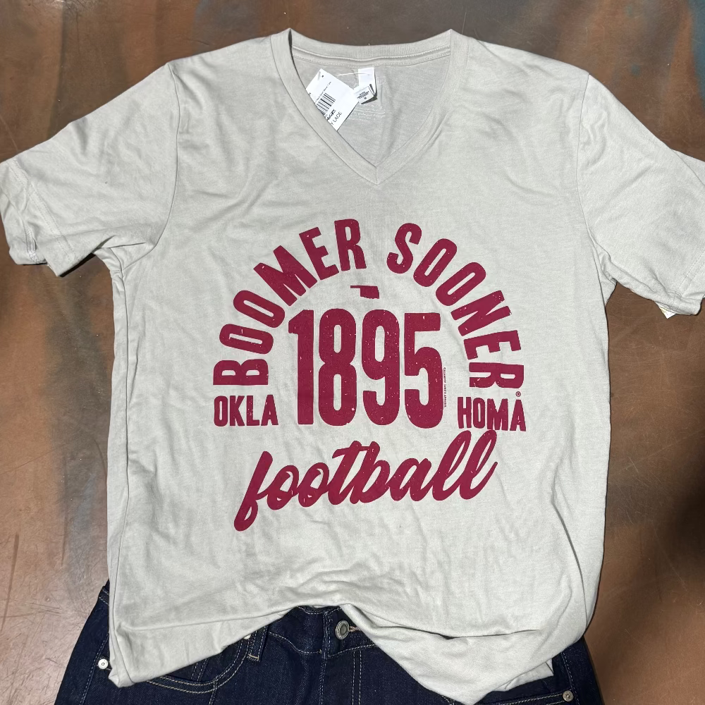 University of Oklahoma Vintage Arch Boomer Sooner V Neck Short Sleeve T Shirt