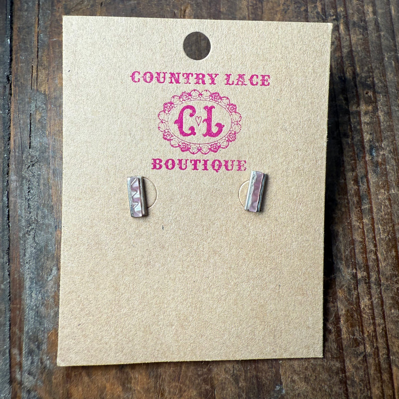 Pink Opal Cobblestone Bar Stud Sterling Silver Earring
