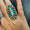 Orange and Turquoise Oval Cluster Genuine Ring