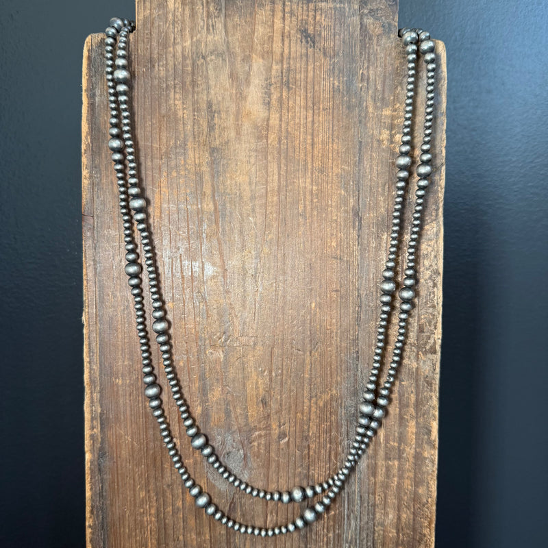 60 inch 4, 5, 6, & 8mm Navajo Pearl Sterling Silver Necklace