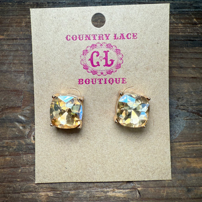 Iridescent Tan Crystal Stud Fashion Earring