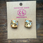 Iridescent Tan Crystal Stud Fashion Earring