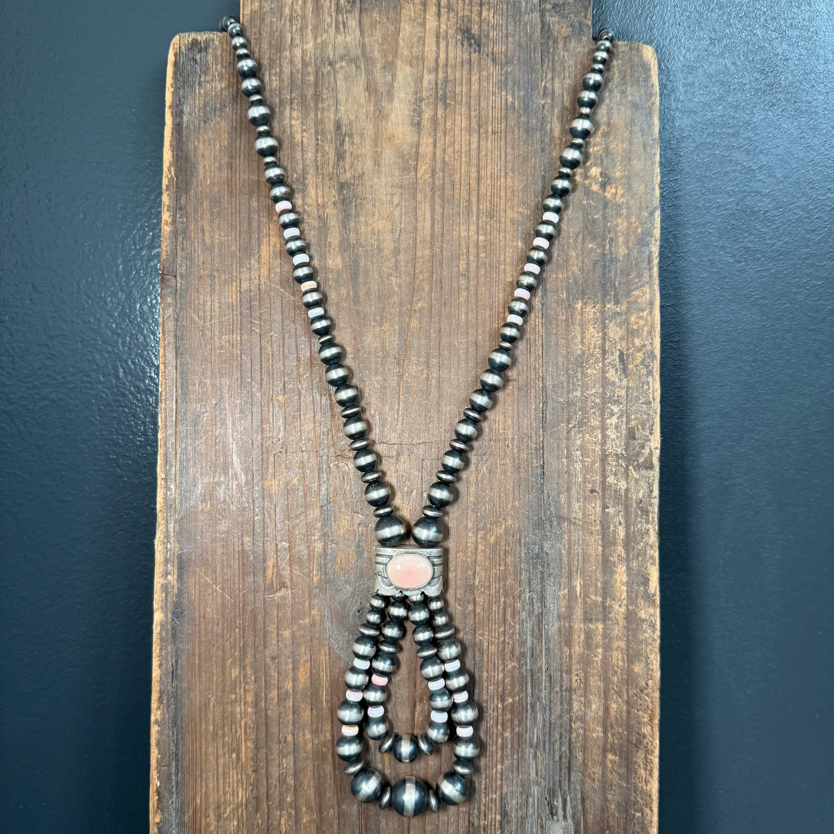 Pink Conch Jaw Claw with Multi sized Navajo Pearl Statement Necklace