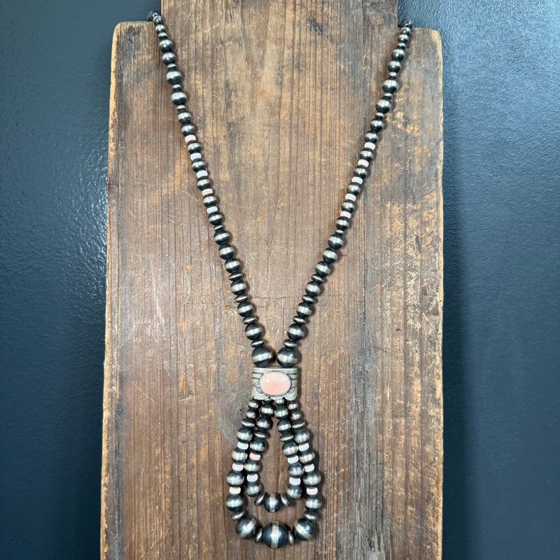 Pink Conch Jaw Claw with Multi sized Navajo Pearl Statement Necklace