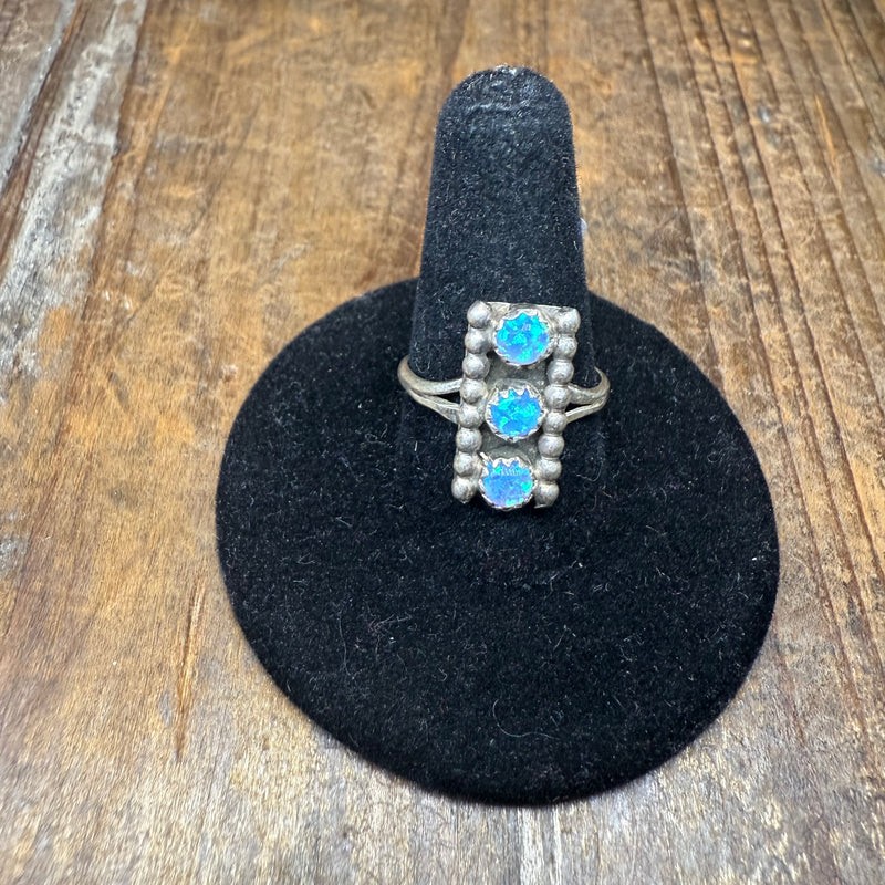 3 Stone Light Blue Opal Vertical Sterling Silver Ring