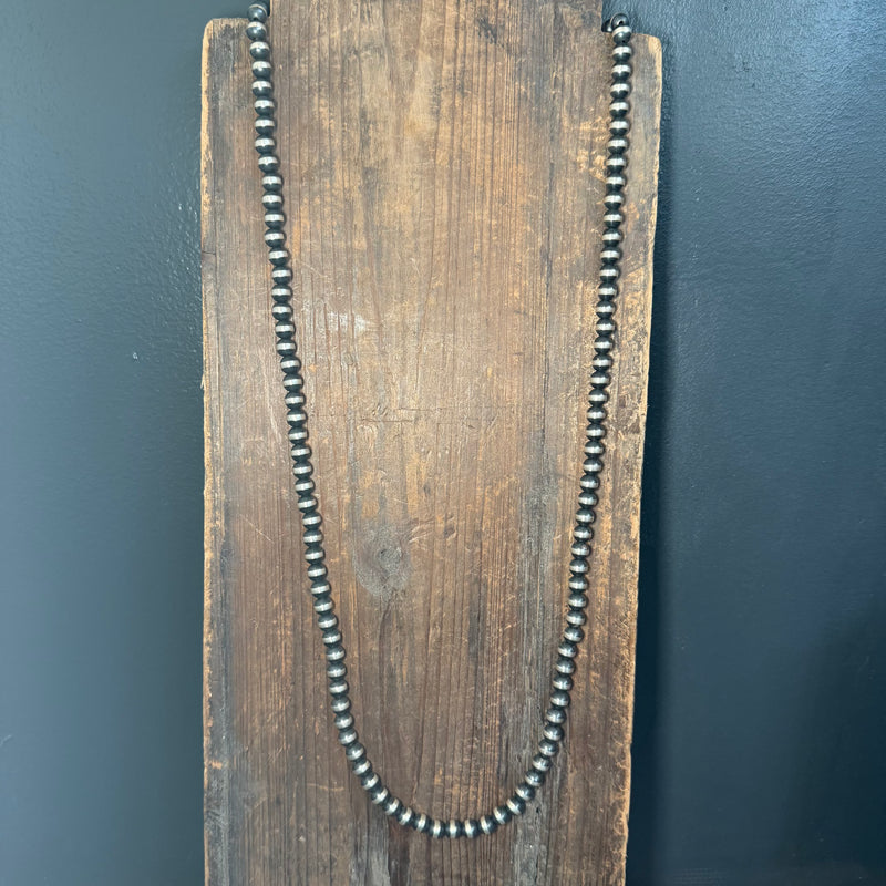 36 inch 8mm Navajo Pearl Sterling Silver Necklace