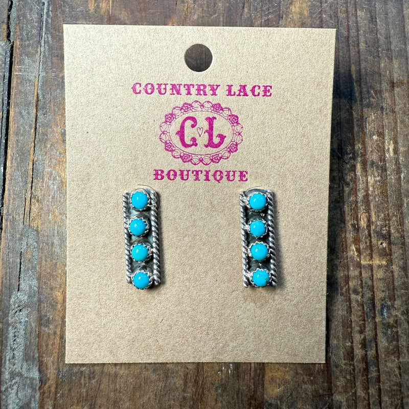 4 Stone Turquoise Post Stud Sterling Silver Earring