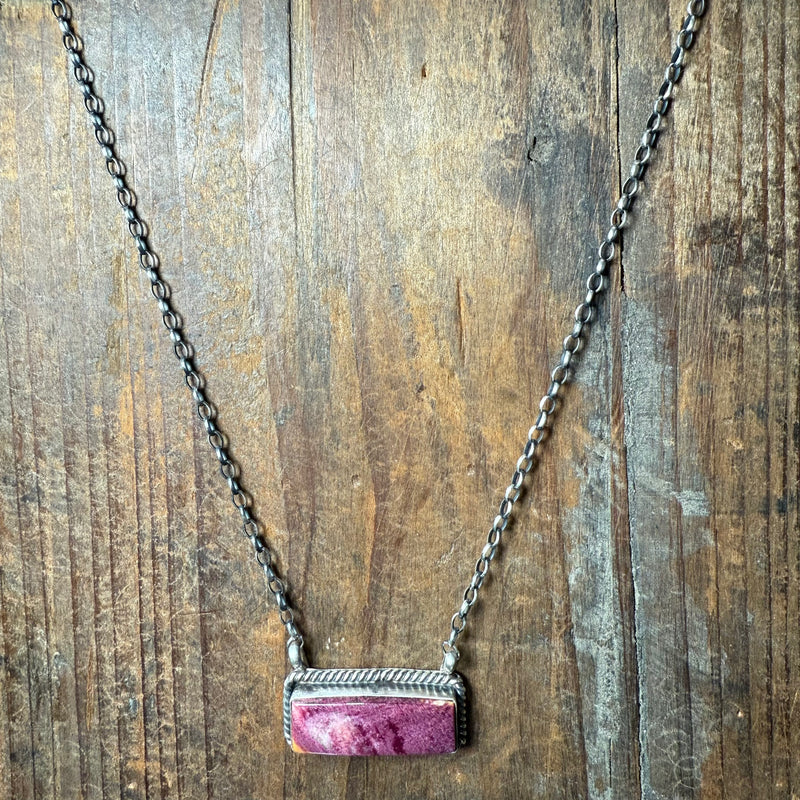 Purple Spiny Bar Sterling Silver Necklace