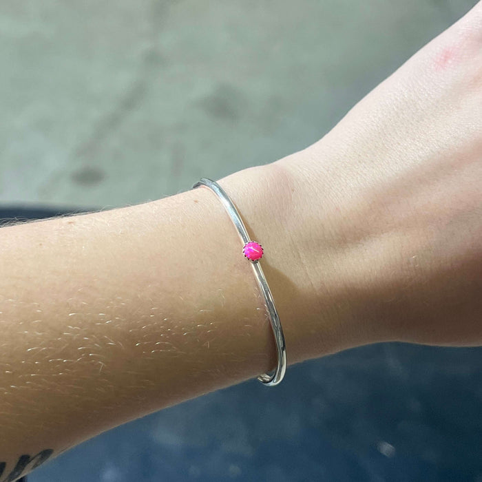 Hot Pink Opal Cuff Sterling Silver Bracelet