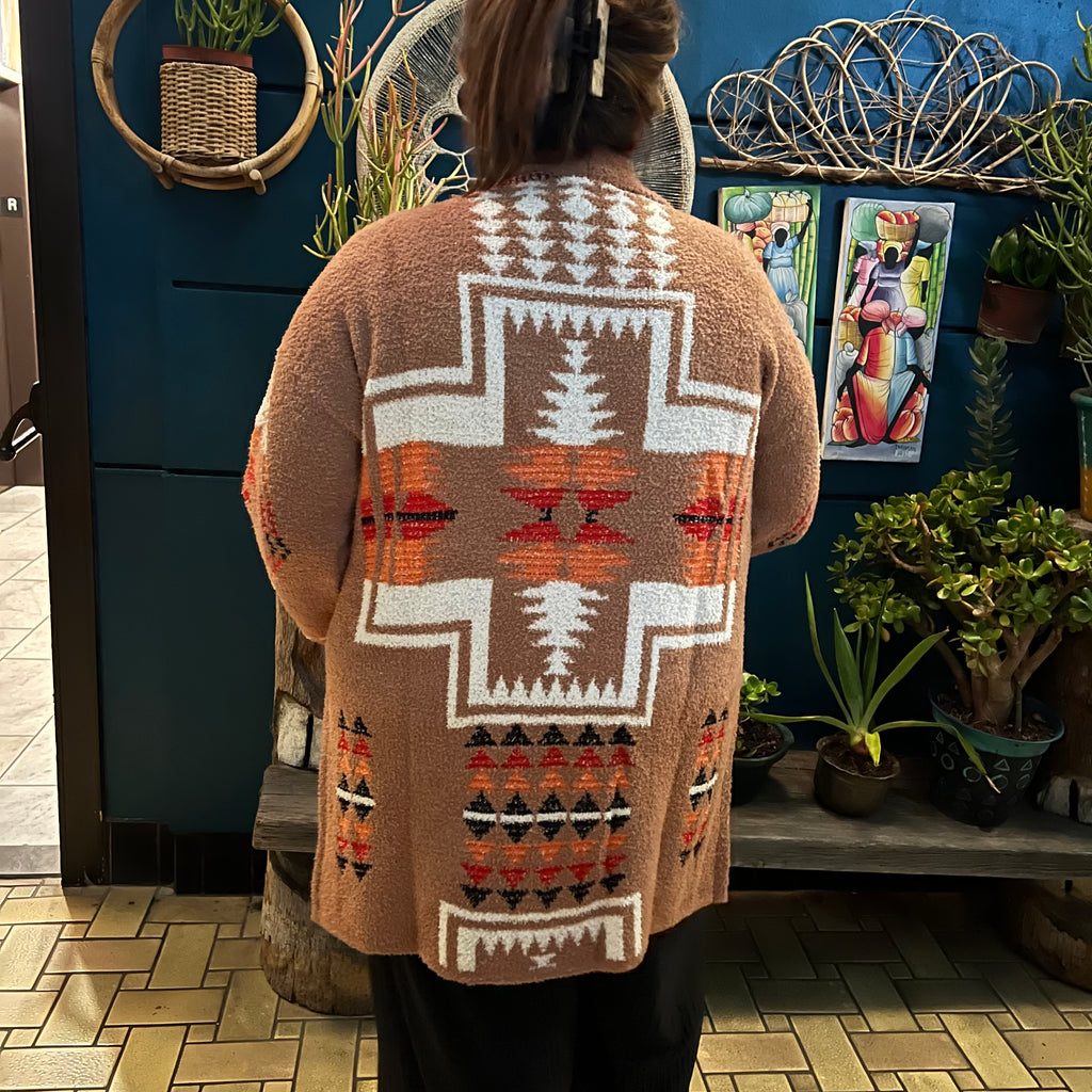 Tan Aztec Sweater Duster