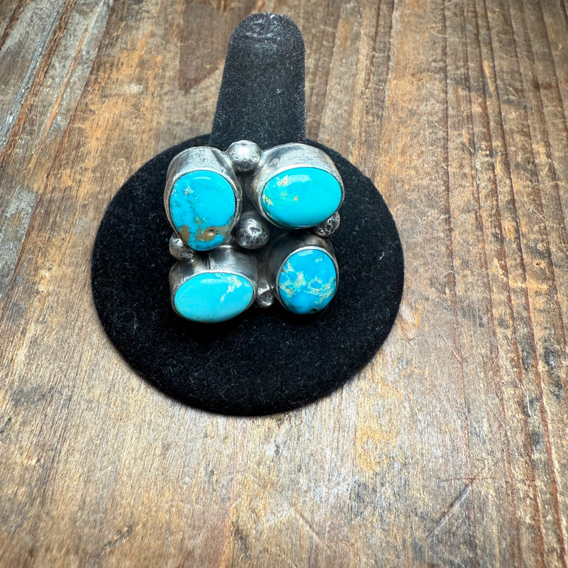 Beautiful 4 Stone Turquoise Adjustable Sterling Silver Ring