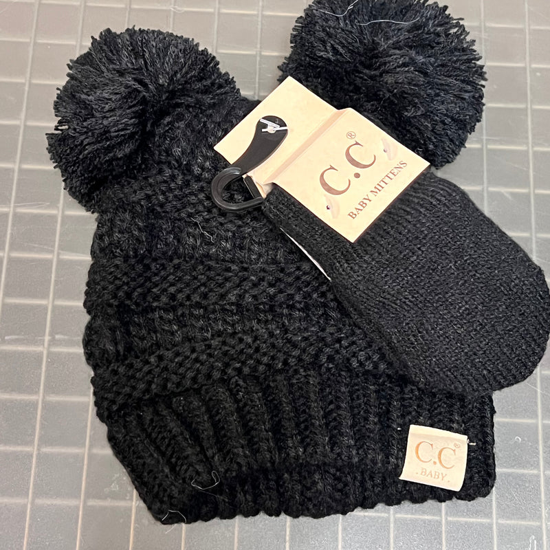 Black with Balls and Mittens Baby CC Beanie
