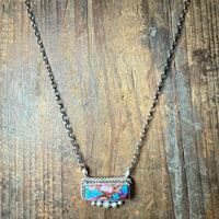Pink Dahlia with Fancy Detail Bar Sterling Silver Necklace