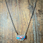 Pink Dahlia with Fancy Detail Bar Sterling Silver Necklace