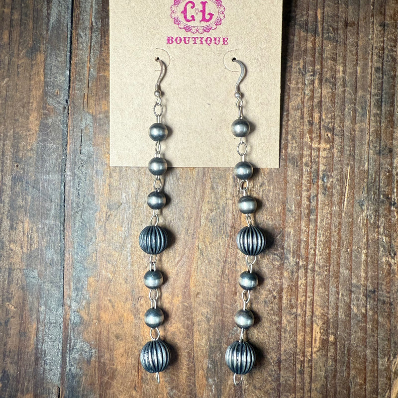 Fancy Drop Patterned Navajo Pearl Sterling Silver Earring