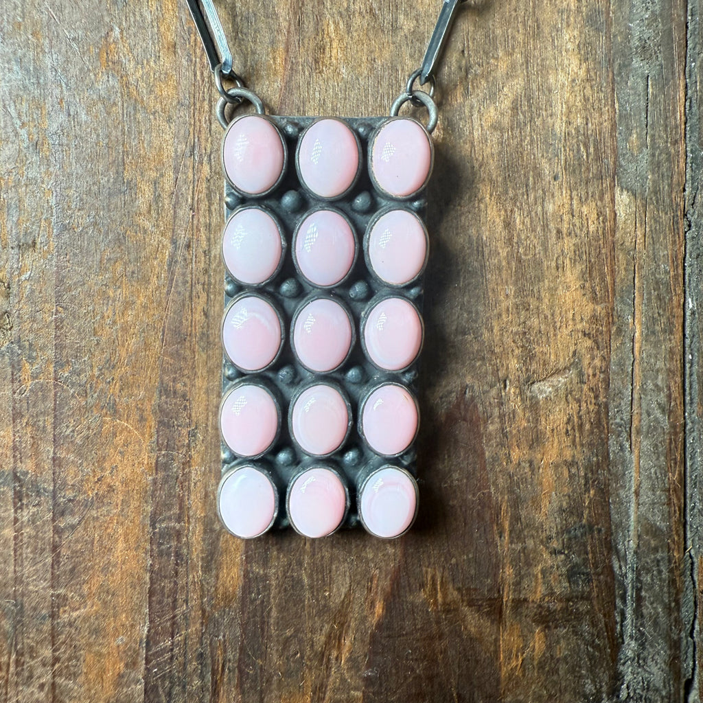 Vertical 15 Stone Pink Conch Sterling Silver Necklace