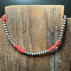 14 inch 5mm Sterling Silver Sterling Silver Navajo Pearl with Red Coral Spiny Chips Necklace
