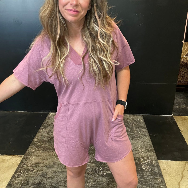 Mauve Light Weight Shorts Romper with Pockets