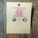 Multi Stone Inlay Stud Post Sterling Silver Earring