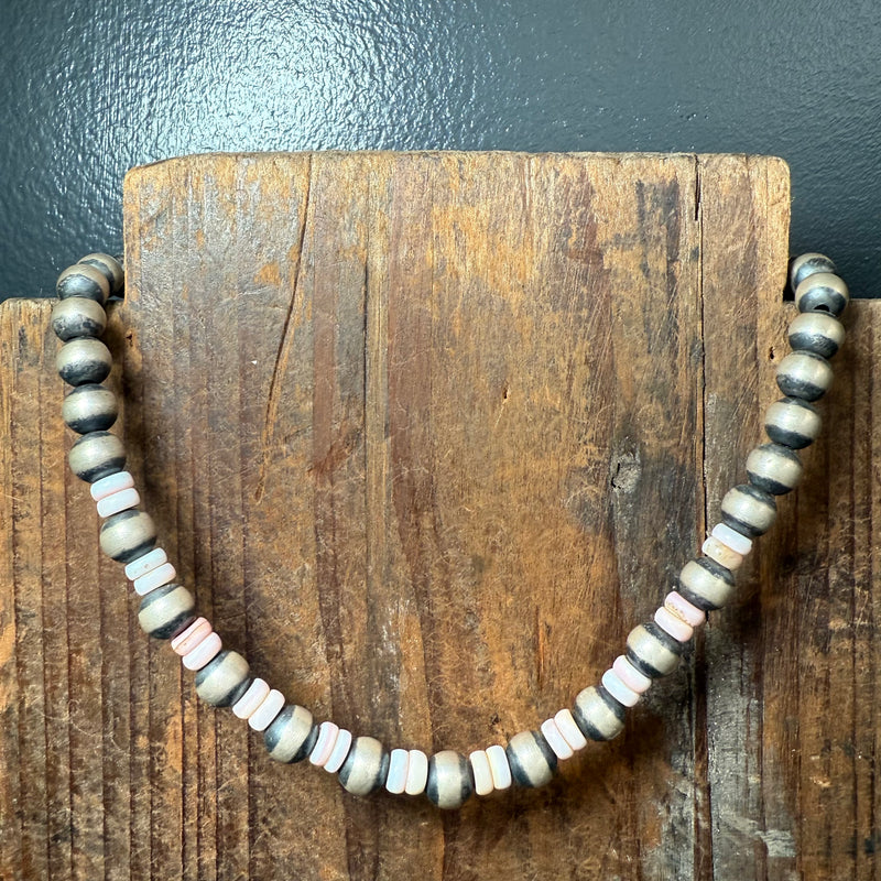 14 inch Pink Conch and Navajo Pearl Statement Necklace
