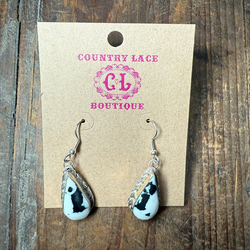 White Buffalo w/ Silver Detail French Hook Sterling Silver Earring
