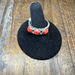 3 Stone Red Coral Detail Band Sterling Silver Ring