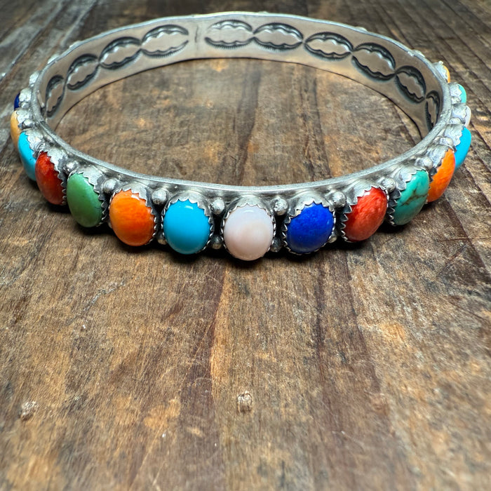 Multi Colored Gorgeous Bangle Sterling Silver Bracelet