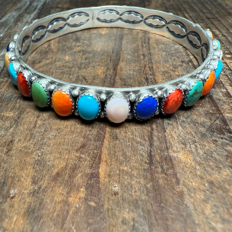 Multi Colored Gorgeous Bangle Sterling Silver Bracelet