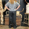 Glossy Leather Look Wide Leg Flare Pants Black Mono B 2