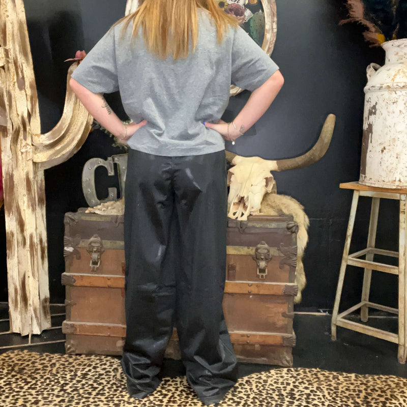 Glossy Leather Look Wide Leg Flare Pants Black Mono B 2
