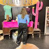 Glossy Leather Look Wide Leg Flare Pants Black Mono B 9