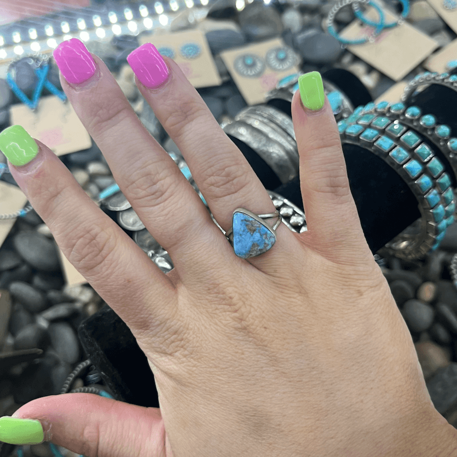 Golden Hill Triangle Turquoise Genuine Ring Size 71