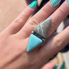 Gorgeous 2 Stone Triangle Turquoise Adjustable Genuine Ring1