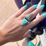 Gorgeous 2 Stone Triangle Turquoise Adjustable Genuine Ring