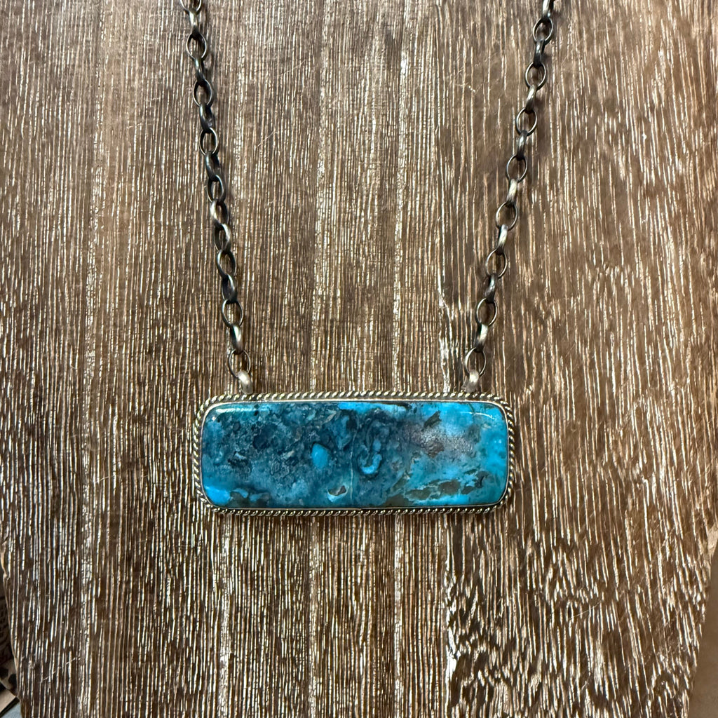 Gorgeous Blue Turquoise Big Bar Genuine Necklace