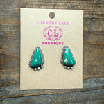 Gorgeous Green Kingman Turquoise with Rope & Ball Detail Post Genuine Earring