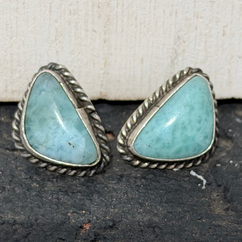 Gorgeous Larimar Post Genuine Sterling Silver Earring